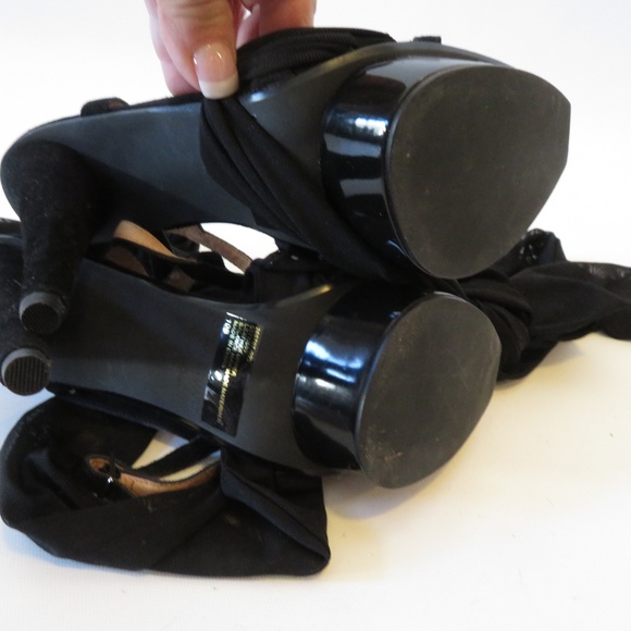 COLIN STUART BLACK SUEDE FABRIC LACE UP HEELS 10 - Picture 7 of 7